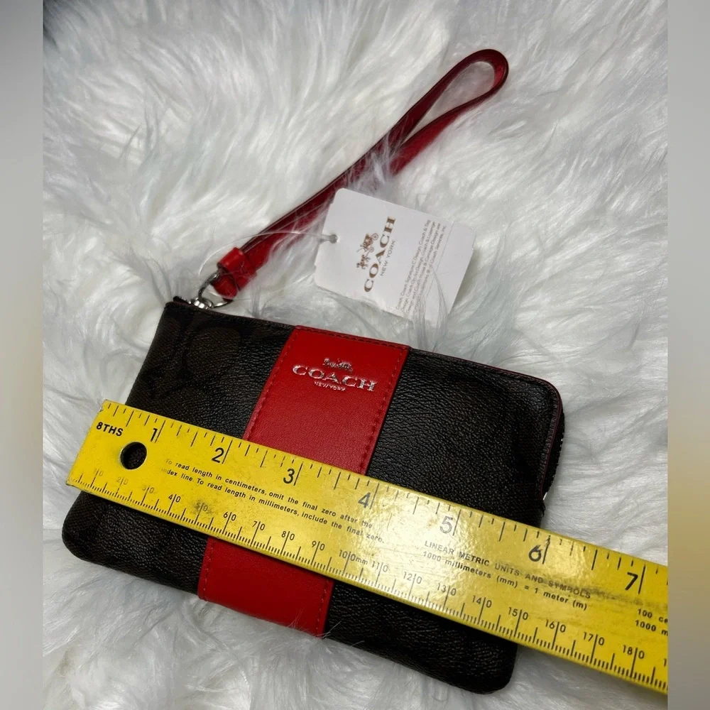 Coach Signature brown & red stripe Zip Wristlet New With Tags.  C - Picture 13 of 13